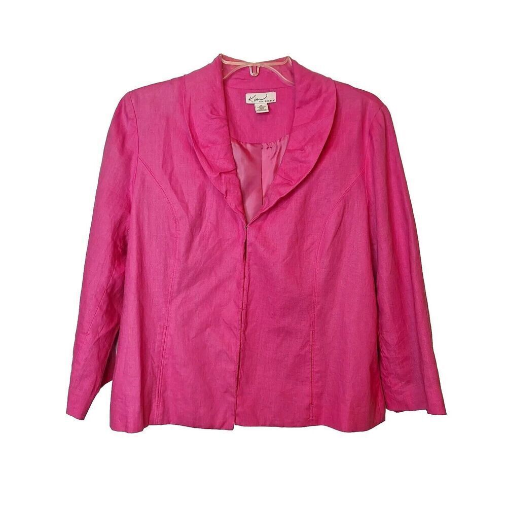 Kim Rogers Womens 100% Linen Blazer Size M Short Pink Long Sleeve Lined Office